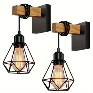 Rustic Industrial Decorative Wall Light Set of 2, Vintage Metal Cage Wall Lamp, Farmhouse Hanging Fixture, Ideal for Bedroom, Hallway, Porch Decor, Home Decor Lighting
