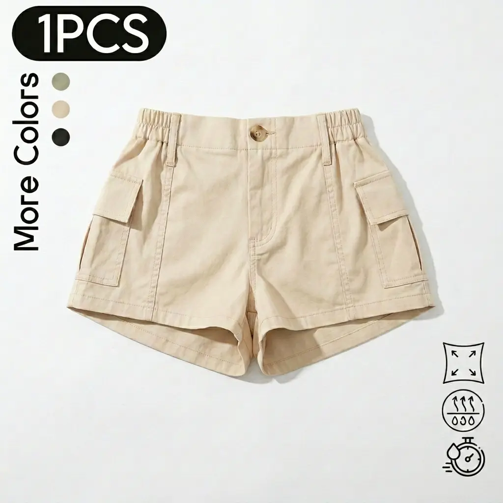 Women’s High-Waisted Cargo Shorts – Tummy Control Elastic Waist, Multiple Pockets, Summer Fit