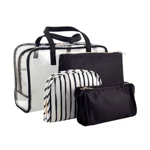 Sonia Kashuk Makeup Organizer Bag Set Clear Weekender 4 Bags Black/Stripe