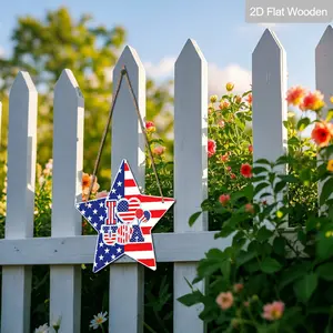 2D flat, 1piece, Bohemian-style flag and firework wooden wall hanging decoration in irregular star shape, suitable for Independence Day and Memorial Day decoration, applicable to the front porch, living room and main face decoration, with firework patter
