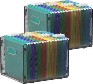 2-Pack Hanging File Organizer, Mesh Filing Box for File Cabinet, Letter Size Storage Boxes