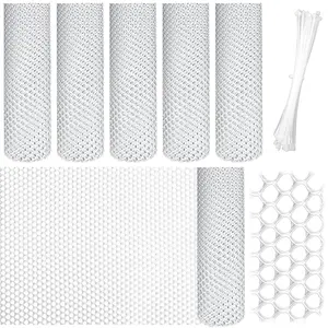 6 Rolls White Plastic Chicken Wire Balcony Netting for Pets 15.7IN x 10FT Each Roll Decorative Hexagonal Garden Mesh Fencing for Poultry, Dogs, Rabbits,Chicken and Cat Barrier, Crafts Floral Netting