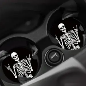 Skeleton Pattern Car Coaster, Anti-slip Car Cup Mat, Car Interior Decoration Accessories for Men & Women, Halloween, Car Interior Accessory