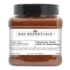 Raw Essentials Mexican Mole Seasoning - Savory and Sweet - Used in Rice, Stews, Sauces and Marinades - 9 Ounce Bottle