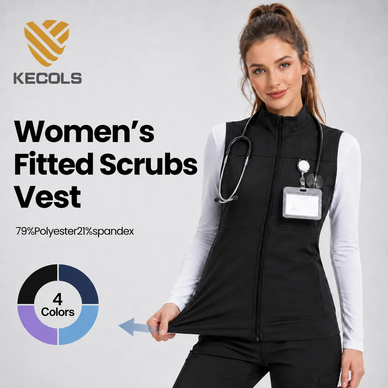 Kecols Scrubs Vest for Women, Nurse Vest for Healthcare with 2 Side Pockets