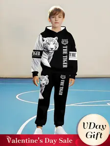 Boys' Fashion Plaid Long Sleeve Pullover Sweater Set, 3D Print Casual for Spring & Fall, Ages 5+, Outdoor Wear