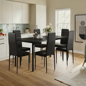 Gizoon Dining Table Set for 6 Kitchen Table Chairs Set of 6, 7 Piece Kitchen Table Set with 6 Upholstered PU Leather Chairs for Dining Room Living Room Apartment Small Space