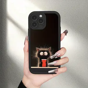 Sky Eye Ladder Coffee Cat Pattern TPU Case for iPhone 17 Pro Max 16 16e 15 14 Plus 13 12 Mini 11 Air X XS Straight Edge Drop-Resistant Rugged Durable Cover Shell Gift 2D printing