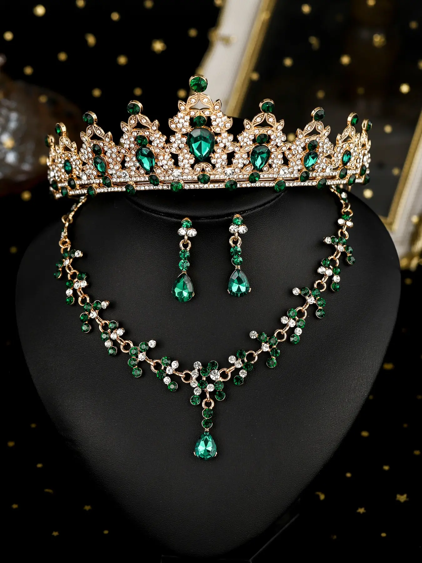 Elegant Necklace Earrings Set with Rhinestone Crown, Glamour Set, Original Set, Matching Jewelry Set, Perfect Birthday Jewelry Gift for Women, Ideal Wedding Party Accessories