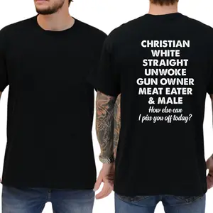 Christian White Straight Unwoke Gun Owner Meat Eater Male T-shirt, Funny Shirts, Comfy Cotton, Casual Menswear, Viral Tees