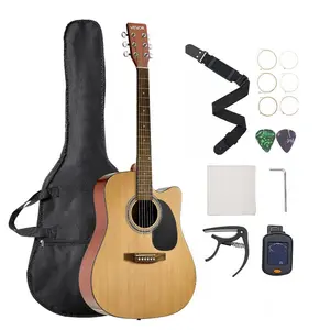 Summervibes VEVOR Cutway Acoustic Guitar, 41 in, 6-String, Natural Solid Spruce Top Guitar, Beginner Bundle with Gig Bag, Tuner, Strap, Steel Strings, Picks, Capo, Rosewood Fingerboard, for Fingerstyle Solo Jazz