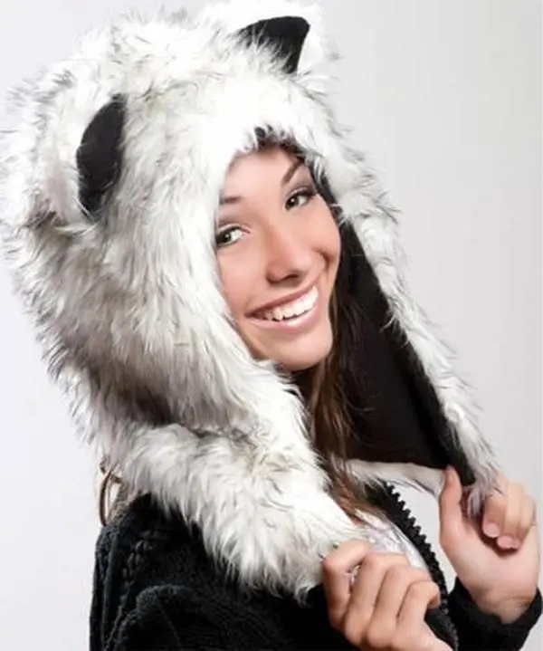 Faux Fur Plush 3D Half Animal Hood Hat Ear Flaps