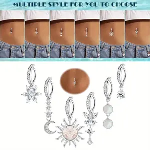 6 Piece Simple Reverse Navel Rings CZ Opal Dangle Belly Button Rings Body Belly Piercing Jewelry Beauty & Personal Care