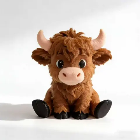 3D Printed Seated Highland Cow Desk Pet, Adorable Cartoon Figurine, Decorative Figurines for Office and Farmhouse Aesthetic Decor, Cute Animal Collectible Home Decor for Birthdays and Desktop Decoration, Decoration Figure