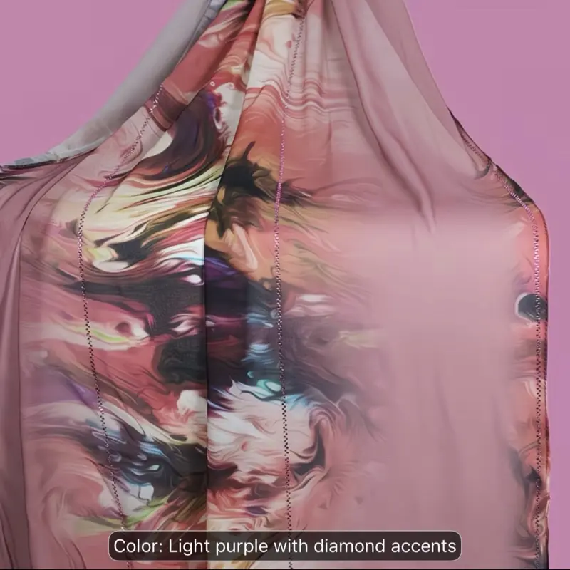 Chiffon Scarf with Printed Design and Rhinestones
