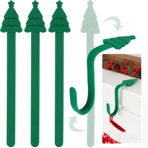 Bendable Adhesive Christmas Wall Hooks Heavy Duty, & Adjustable Festive Wall Hangers,Decorative Tree Shaped Christmas Stocking Holders for Mantle Fireplace Door Wreath Garland Ornaments Hanging