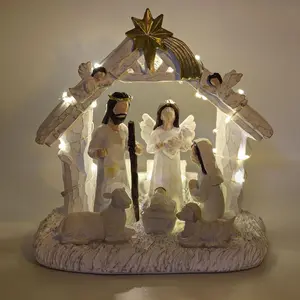 Nativity Set Indoor Nativity Scene with Manger Christmas Nativity Sets & Figures with LED Lights Christmas Decorations Indoor for Home Display