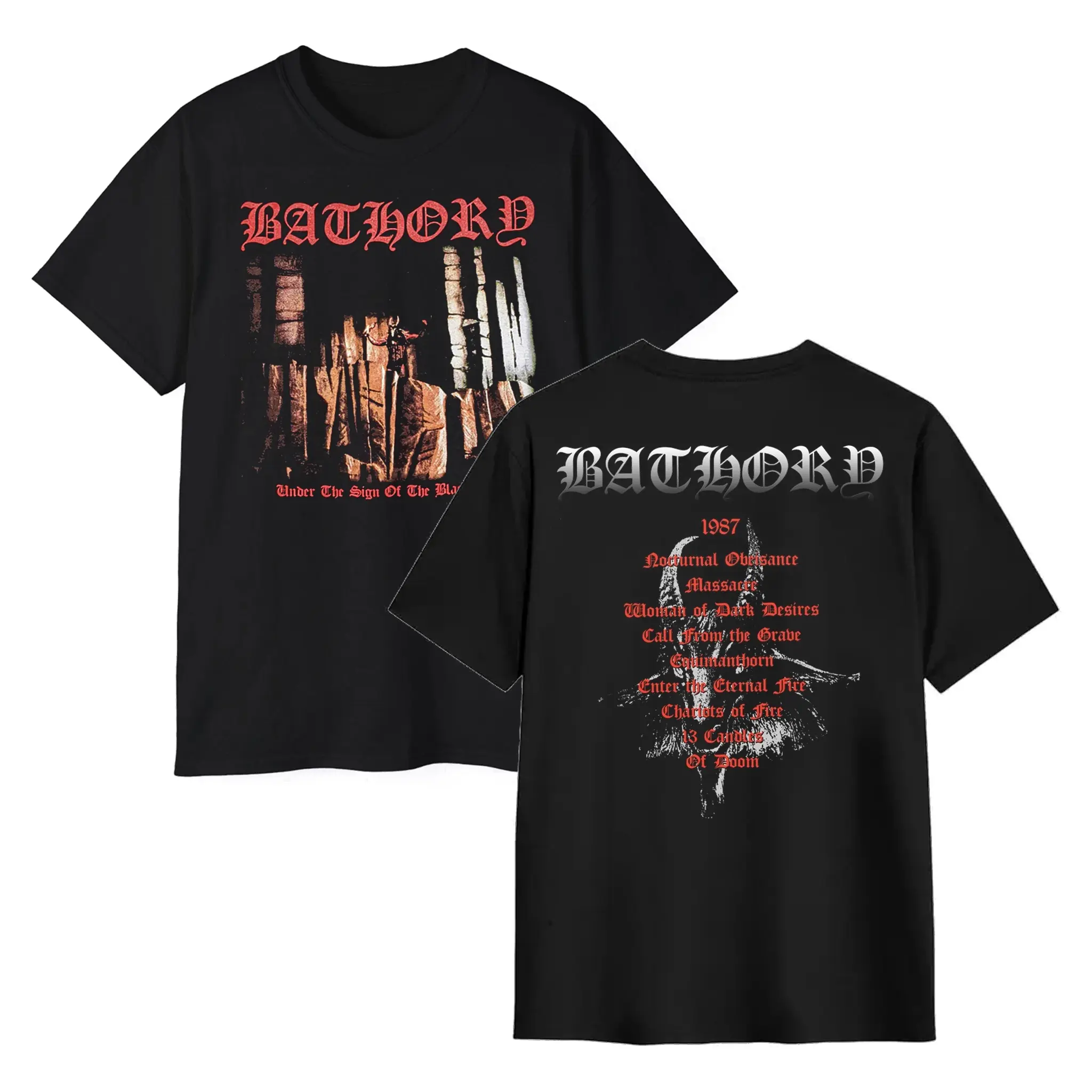 Bathory Under the Sign of the Black Mark Two-Sided T-Shirt – Viking Metal Fan Tee Retro Style