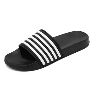 Unisex Striped Slide Sandals Black White – Comfortable EVA Shower Slides for Men Women, Non Slip Lightweight Beach Slippers, Casual Indoor Outdoor Bathroom Pool Gym Slides, Classic Stripe Summer Fashion Sandals