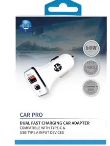 DUAL FAST CHARGING CAR ADAPTER COMPATIBLE WITH TYPE-C & USB TYPE A INPUT DEVICES
