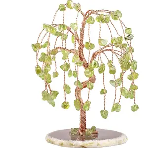 mookaitedecor Peridot Crystal Tree Tumbled Stones, Geode Agate Slices Base Money Tree Decoration for Wealth and Luck 5.7"-6.7"