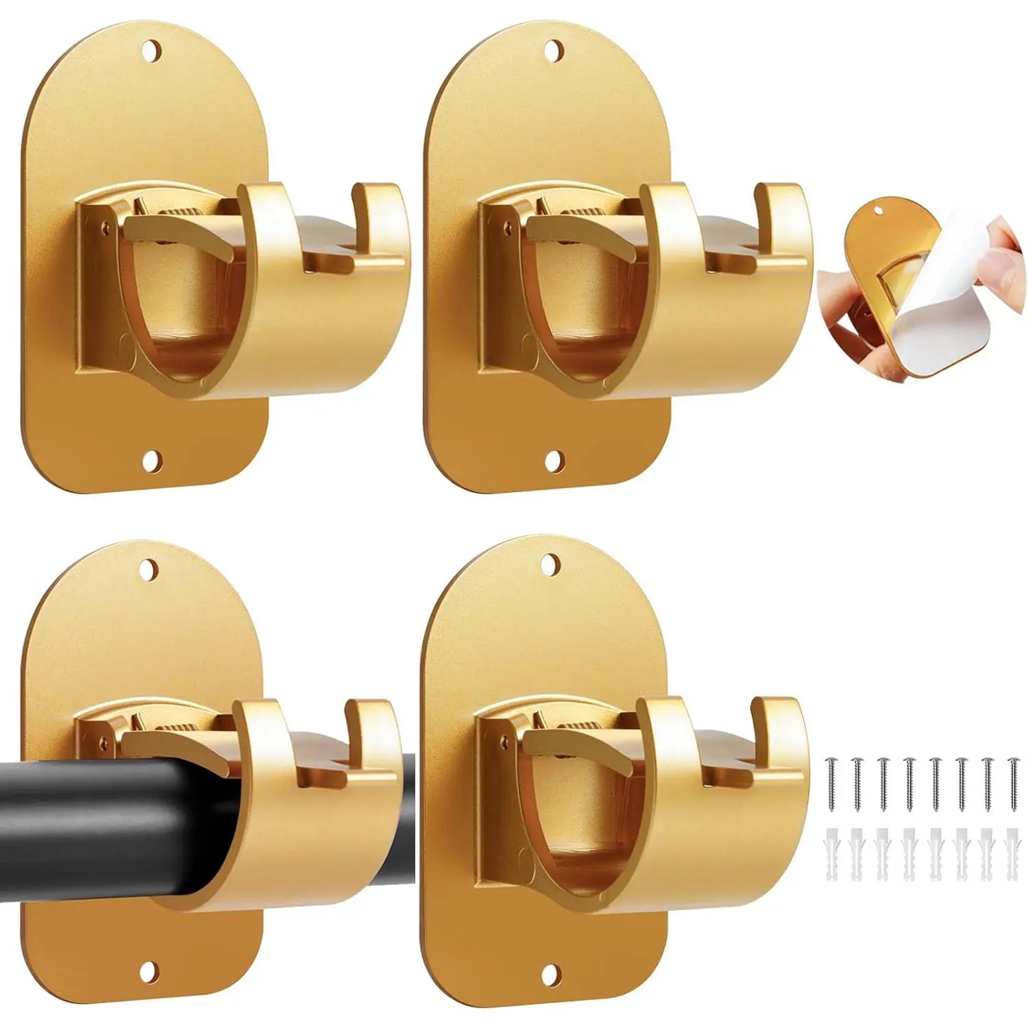 No Drill Self Adhesive Curtain Rod Hook - Upgrade Large Plastic Curtain Rod Brackets Renter Friendly Hanger (4PCS )