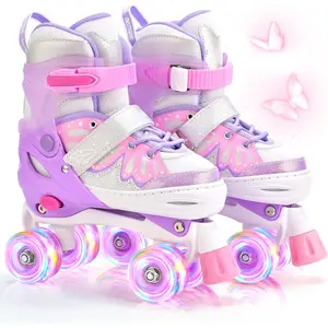 Mermaid 4 Size Adjustable Light up Roller Skates for Girls, Purple Blue Skates for Toddlers, Beginner Kids Butterfly Roller Skates Indoor Outdoor