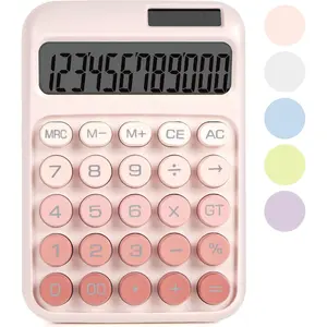 Mechanical  Calculator with Big Buttons, Calculators Desktop, 12 Digits, Solar  Power, Desk Calculator, Large LCD Display, Cute Pink Calculator for Teachers Students Basic Office