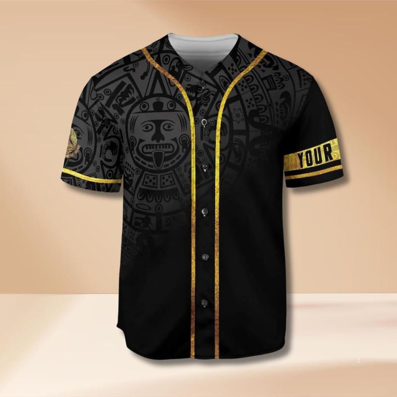 Mexico Aztec Black Gold Baseball Jersey with Eagle Crest – Custom Name Personalized Mexican Pride Heritage Shirt 3D Print Gift for Men Women -  Men's Sportswear for Training & Competition