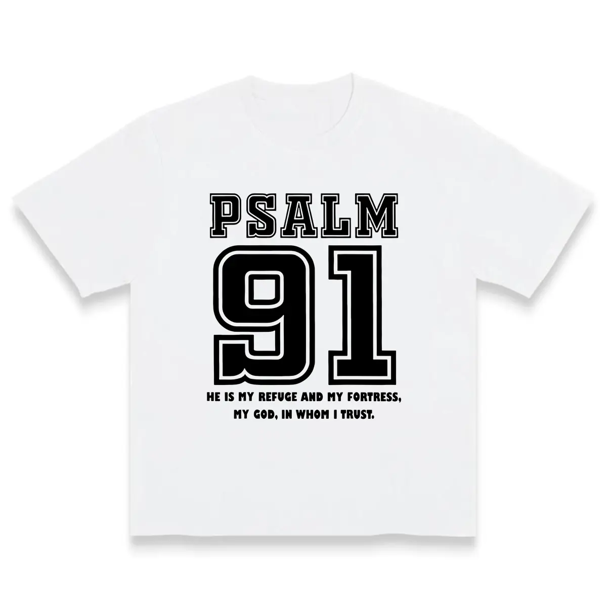 Men's Streetwear Tshirt with Psalm 91 Printed Verse - Heavyweight, Breathable Shortsleeve Religious Faith Top, Made in USA