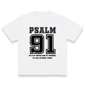 Psalm 91 Religious Graphic T-Shirt - Black With White Inspirational Bible Verse Print, Regular Fit Casual Short Sleeve Round Neck, Casual Attire Made In USA For Women For Men [180G 100% cotton, lightweight and breathable, soft and comfortable]