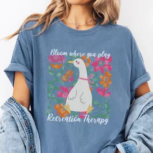 Comfort Colors Floral Silly Goose Recreation Therapy T-shirt Gift for Recreational Therapists Crew Neck Short Sleeve Fitted Tee Women's Wear