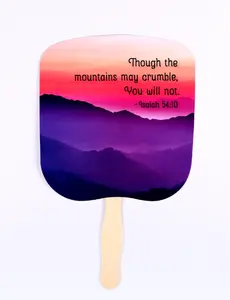 Mountains May Crumble Handheld Church Fans, Pack of 25 - Traditional Hand Held Parlor Fan with Inspirational Print, Durable Cardstock & Wooden Handle - Ideal for Services, Graduations, Outdoor Events