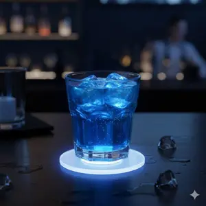 Ultra-Thin Glowing Coaster Waterproof Non-Slip Long-Lasting LeD bar party home Decor Acrylic Cup pad for All Drinkware Nightclub Gadget Ambiance light Sensor Waterproof Coasters