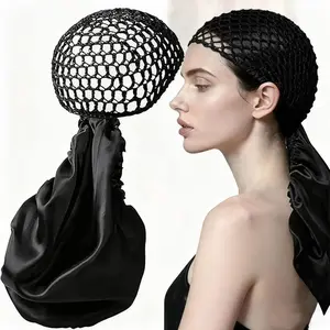 Handmade Satin Hair Wrap & Adjustable Net Duo for Braids and Curls – Reversible & Silk Press Friendly,Romantic Atmosphere, Valentine's Day Selection