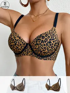 2-Pack Women's Bra Lingerie Leopard Print Design Gathering Anti-Sag Supportive Bra Adjustable Shoulder Straps with Breasts Soft, Lightweight and Comfortable to Wear Suitable for Sports Yoga and Other Scenes