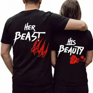 Her Beast His Beauty Couple T-shirt, Matching Outfits For Couples, Valentine Day Gifts, Couple Gifts, Anniversary Shirts, Trending Couple TEE,Unisex Golf Gift T-Shirt  Cotton T-shirt, Women's T-shirt