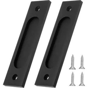 Sliding Barn Door Closet Handles Pulls, 2 Pack Rectangular Recessed Sliding Door Pulls, Matte Black Pocket Doors Handles with Screws for Drawers, Cabinet, Sliding Barn Doors, 6Inch, Style 2