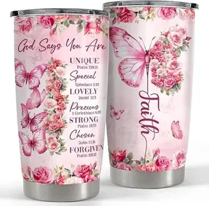 20oz Stainless Steel Insulated Tumbler - Portable, Plastic-Free, Travel-Friendly Custom-Printed Christian Inspirational Drinkware for Women, Motivational God's Say You Are Lid Set Included, Birthday Christmas Gift, Custom-Printed Water Bottles
