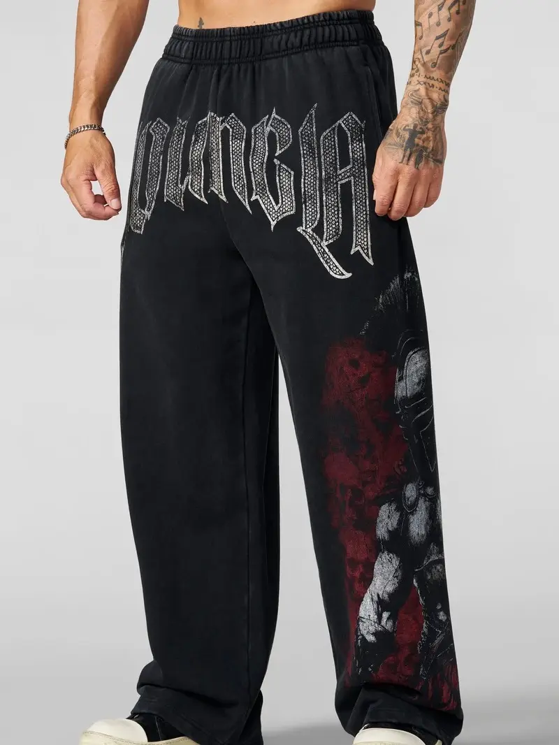 Youngla Spartan Sweatpants – Vintage Hip Hop Y2K Streetwear Jogger Pants, Retro Warrior Inspired Graphic Sweatpants for Men Women, Casual Relaxed Lounge Wear, Fall Winter Outfit Gift
