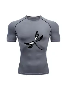 Men's Lightweight Quick-Drying Breathable Elastic Comfortable Running Training Compression Fitness Top, Summer Men's Printed Sports Fitness Top