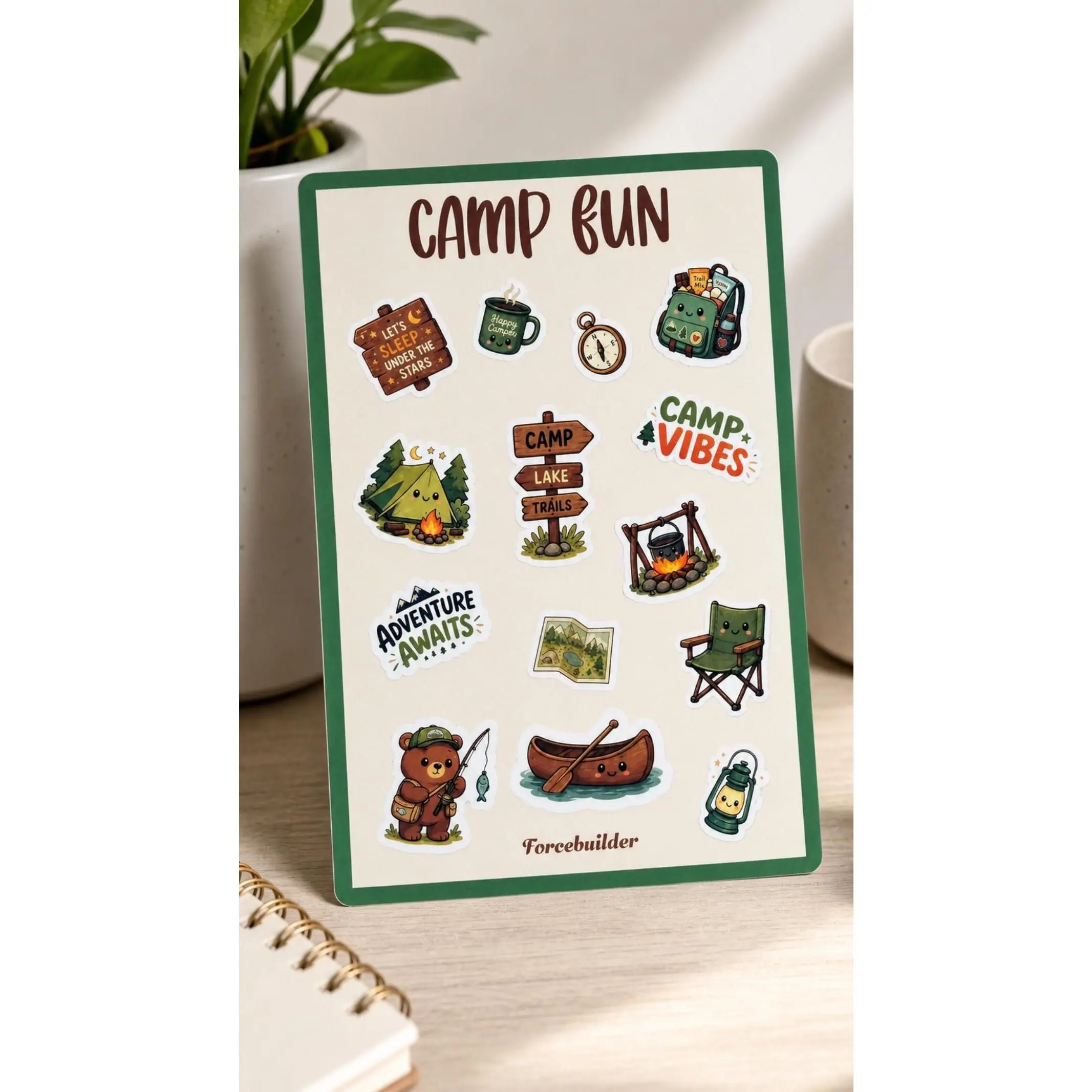 Cute Camp Sticker Sheet | Waterproof Vinyl | Girl Scout Stickers | Adventure Stickers | Hiking Stickers | Camp Vibes | Nature Sticker Sheet