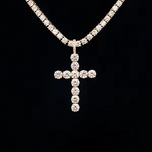 Large Diamond Cross Pendant in Yellow Gold  - Perfect Gift- (Chain Not Included)