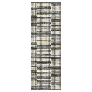 【Christmas Gift】2 x 6 ft Polyester Blue Beige Rectangular Hallway Entryway Bathroom Kitchen Geometric Checkered Modern Machine Washable Runner Rug
