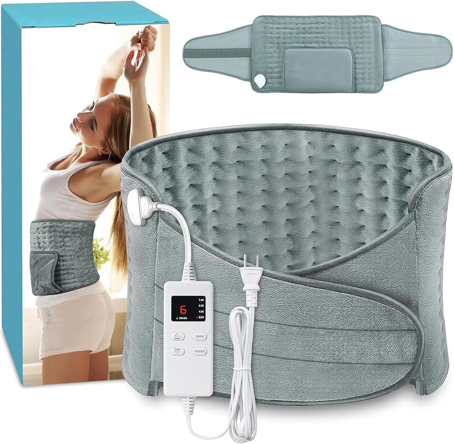 Summerwins Heatable Menstrual Heating Pad for Cramps Relief - 12x24in Plug-in Soft Fabric Wrap, Washable Cover, 20in Adjustable Belt, 6 Temp Control Levels, 4 Timers, 6-Hour Auto Shut-Off, Ideal for Legs, Neck/Shoulder Pain & Muscle Therapy in Adults