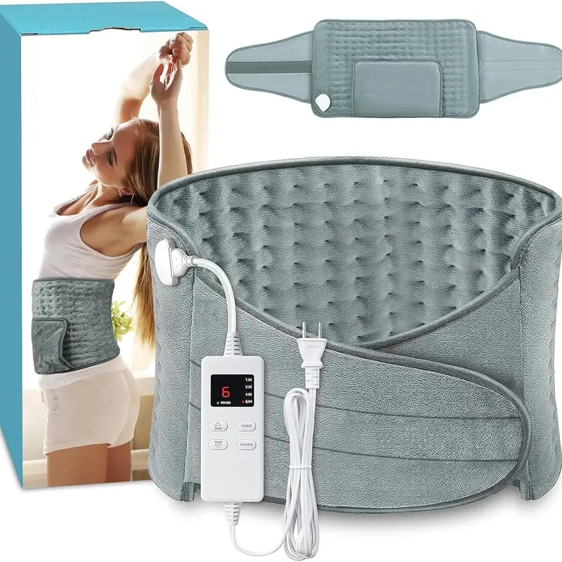 Summerwins Menstrual Heating Pad for Cramps Relief - 12x24in Plug-in Soft Fabric Wrap, Washable Cover, 20in Adjustable Belt, 6 Temp Control Levels, 4 Timers, 6-Hour Auto Shut-Off, Ideal for Back, Leg, Arm, Shoulder Pain & Muscle Therapy in Adults