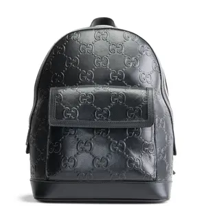 Pre-owned GUCCI Perforated GG Embossed Calfskin Leather Backpacks GG Tennis Embossed Backpack Black OUTLET FINAL SALE