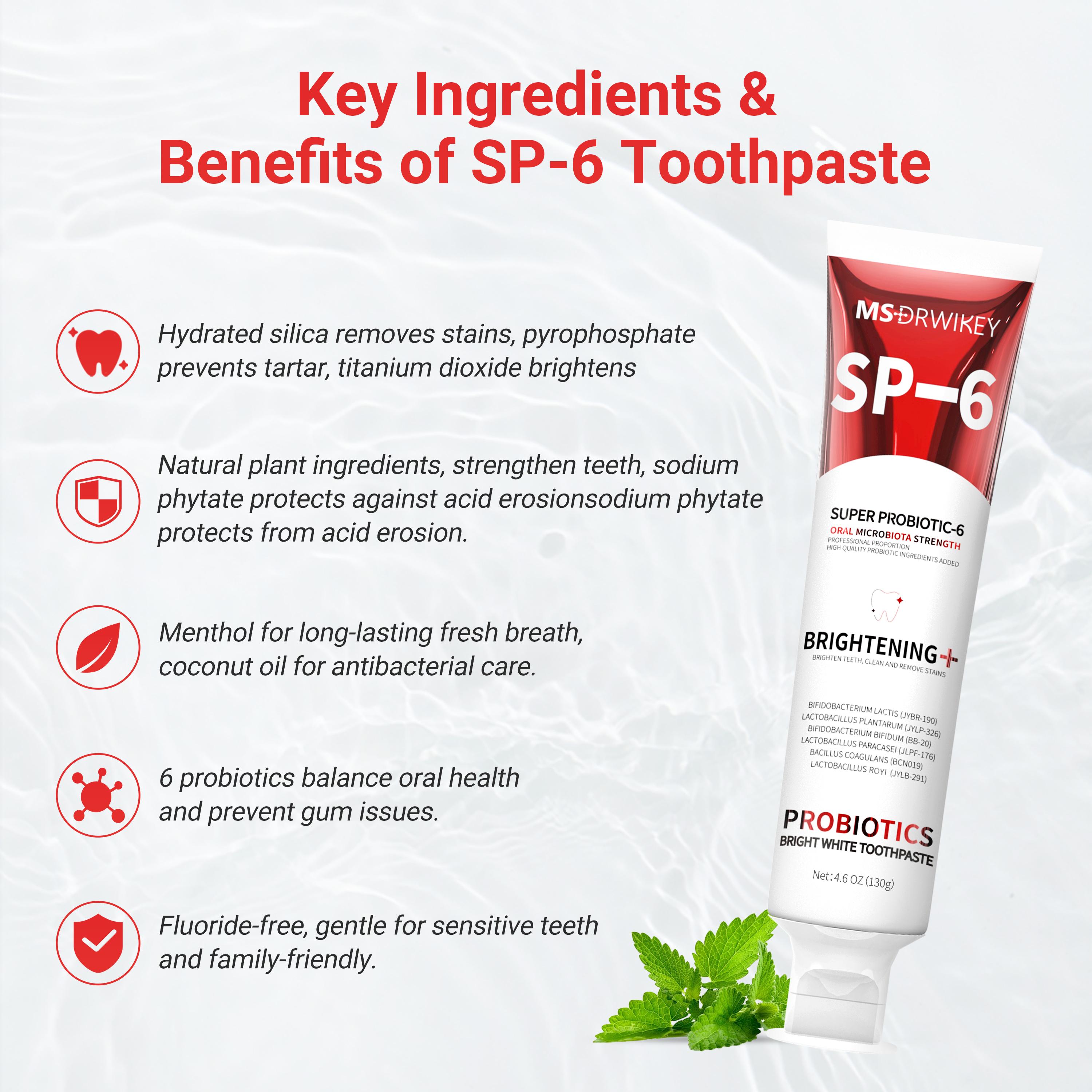 MSDRWIKEY SP-6 Probiotic Fresh Breath Toothpaste Set - 130g x 3 | Enamel Repair, Long-Lasting Freshness, Oral Care