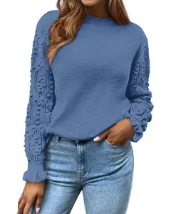 BTFBM Fall Sweaters for Women 2026 Crew Neck Long Sleeve Hollow Out Swiss Dot Knit Casual Pullover Tops Fashion Clothing