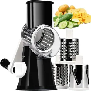 Rotary Cheese Grater with Handle & 3 Replaceable Blades, Rotary Cheese Shredder, 1 Count Manual Vegetable Chopper, Kitchen Tool for Cheese, Vegetable, Walnut, Chocolate
